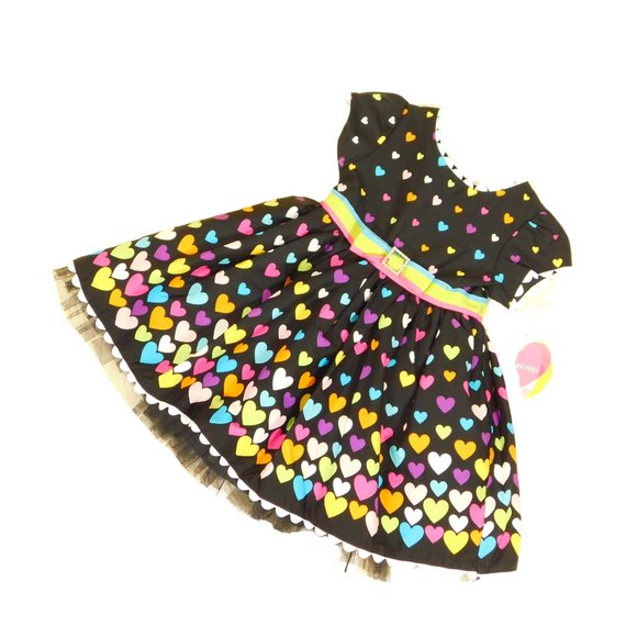 Youngland Girls 2T Heart Print A-line Poplin Dress - Picture 3 of 9